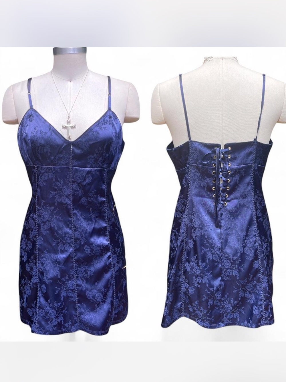 Victoria's Secret Navy Satin Floral Jacquard Corset Slip